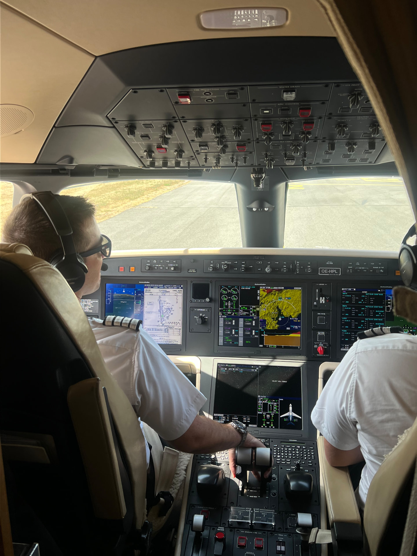 Cockpit of a business jet on the ground
